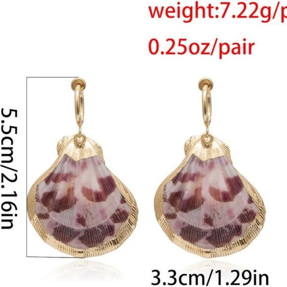 Gold sea shell pendant earrings - Picture 3 of 5